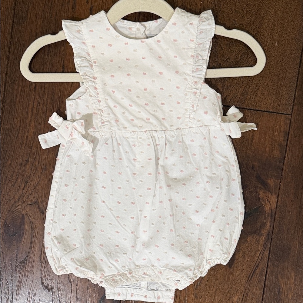 Tartine et Chocolat - Girl White and Pink Romper Bubble - Size: 12M / 1Y